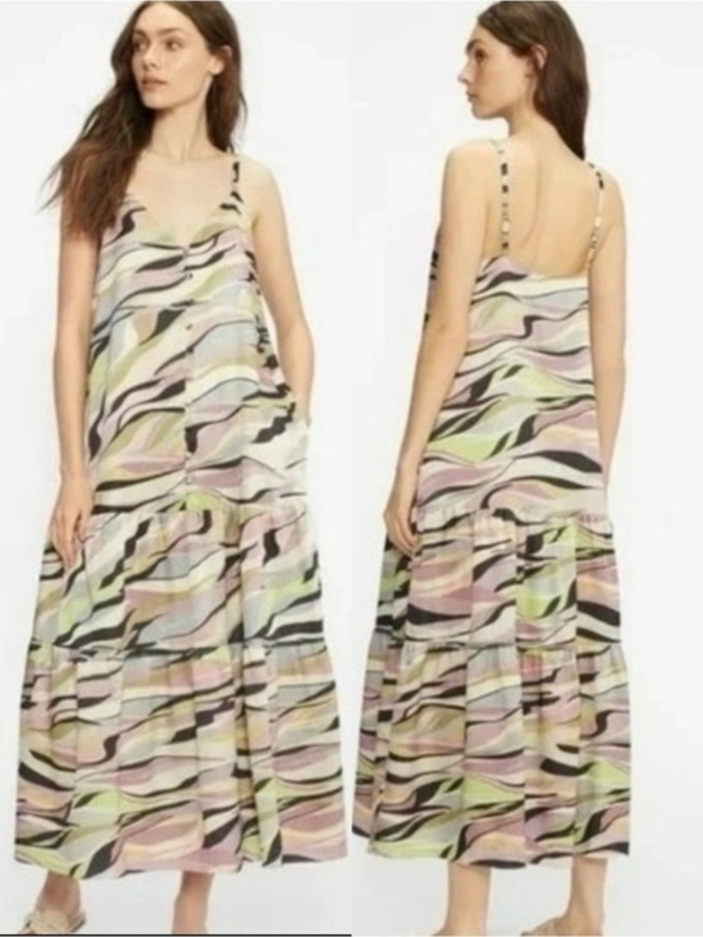 NWT Ted Baker Warrenn Printed Button Through Cami Dress Midi Size 4 Dusky Pink